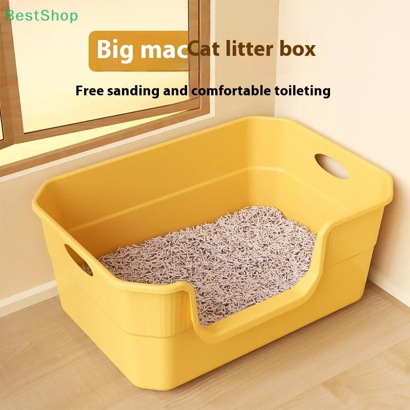 ♥Extra Large Cat Litter Box;Semi-Enclosed & Open Design, Anti-Splash Cat Toilet with High Sides