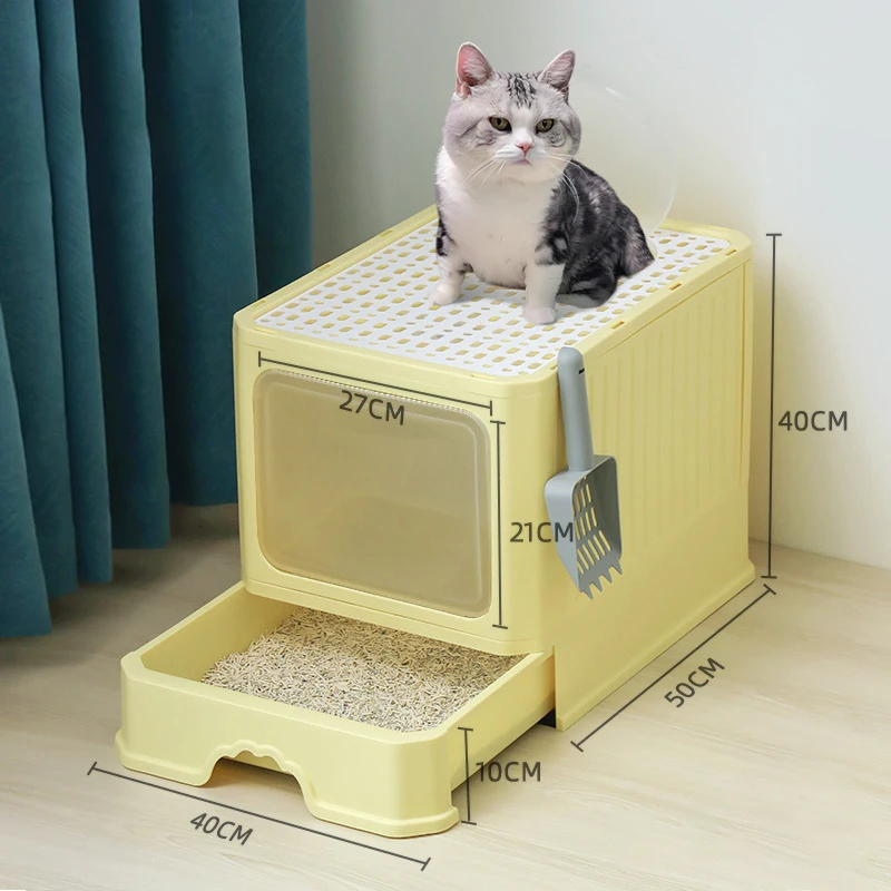 Cat Litter - Box With Scoop, Large Foldable Litter Box With Lid, Front Entry Top Exit Kitty Box, Odor Control - Image 9
