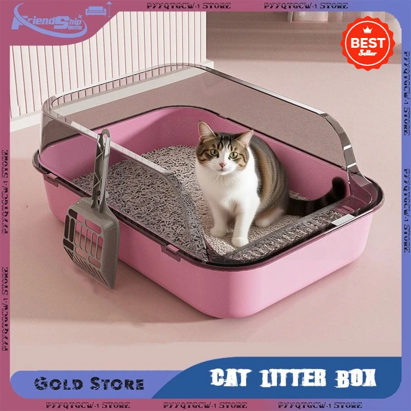 Cat Litter Box with Garbage Shovel Semi Closed High Side Splash Proof Pet Litter Box Practical Cleaning Tool Cat Care Supplies - Image 2