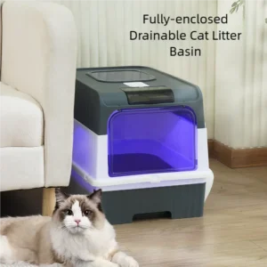 Cat Litter Box with Scoop, Large Foldable Litter Box with Lid, Front Entry Top Exit Kitty Box, Odor Control, Easy To Clean