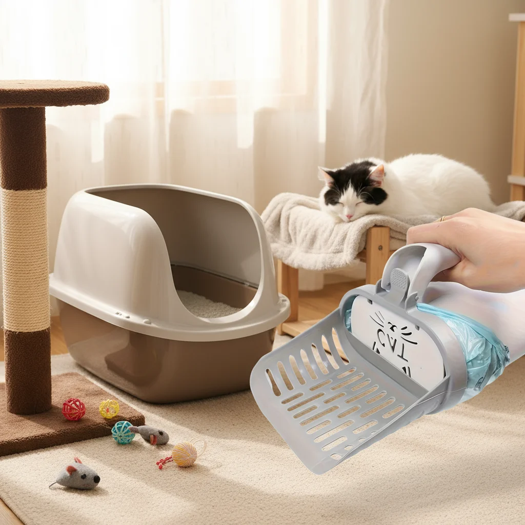 Cat Litter Scoop with Integrated Trash Bag Dispenser, Deep Scoop Screen for Efficient Cleaning - Pet Litter Box Maintenance Tool - Image 2