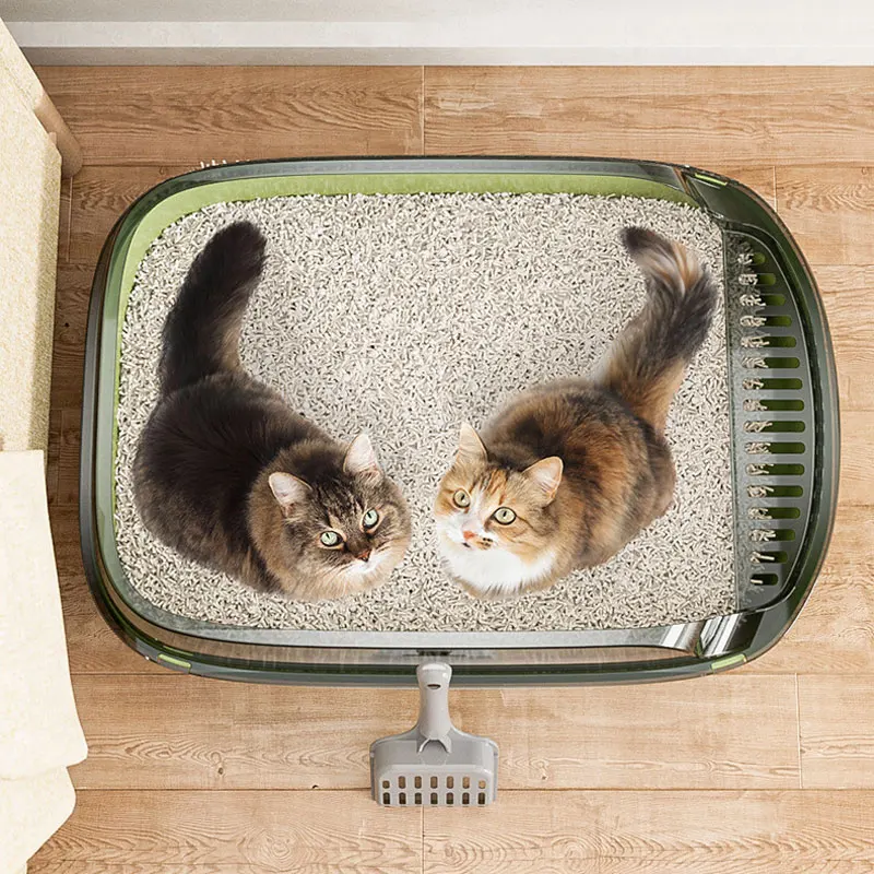 Cat Litter Box with Garbage Shovel Semi Closed High Side Splash Proof Pet Litter Box Practical Cleaning Tool Cat Care Supplies - Image 3
