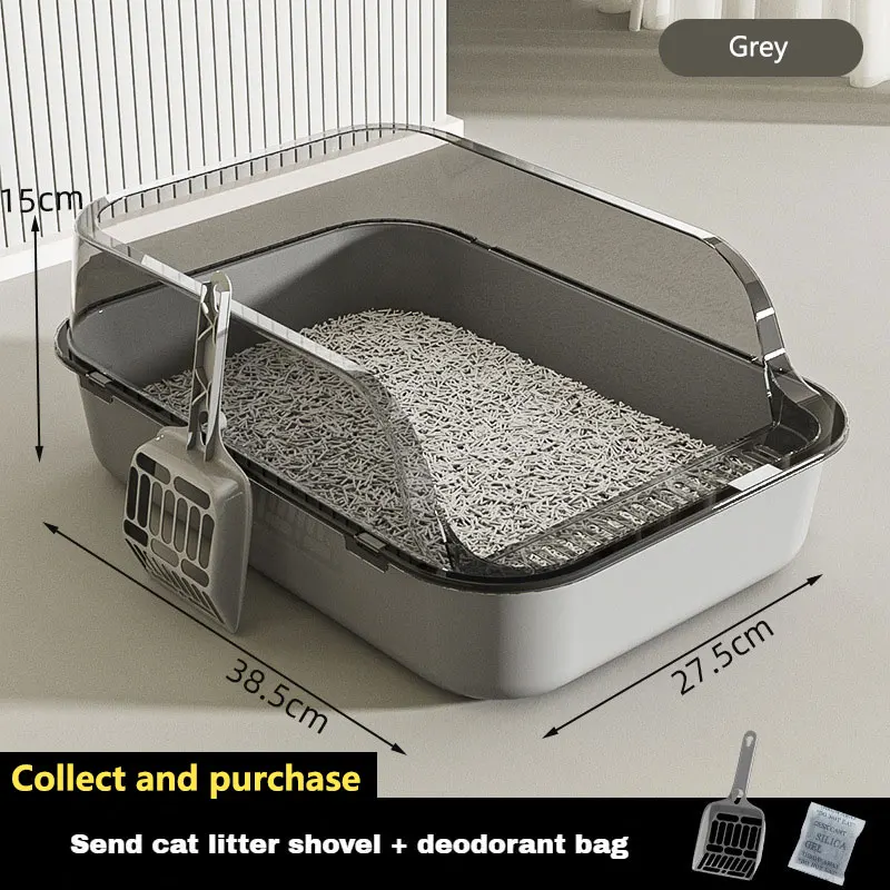 Cat Litter Box with Garbage Shovel Semi Closed High Side Splash Proof Pet Litter Box Practical Cleaning Tool Cat Care Supplies - Image 9