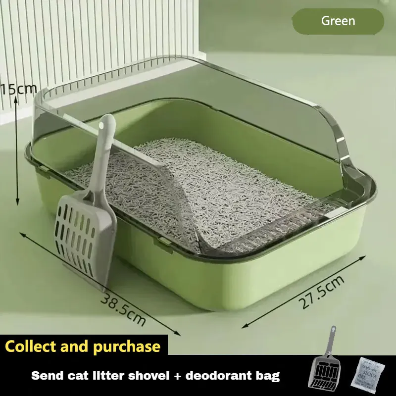 Cat Litter Box with Garbage Shovel Semi Closed High Side Splash Proof Pet Litter Box Practical Cleaning Tool Cat Care Supplies - Image 7