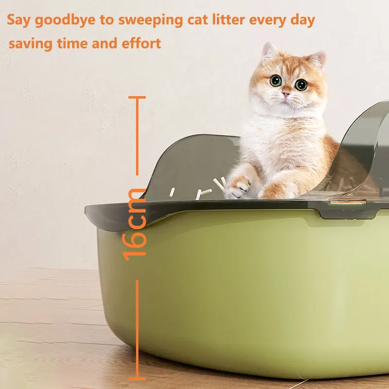 Cat Litter Box with Garbage Shovel Semi Closed High Side Splash Proof Pet Litter Box Practical Cleaning Tool Cat Care Supplies - Image 4