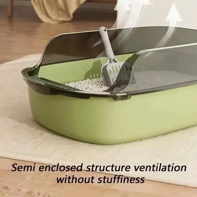 Cat Litter Box High Side Thicken Semi Enclosed Splashproof with Removable Scoop Large Capacity Easy Clean Cat Toilet Supplies - Image 3