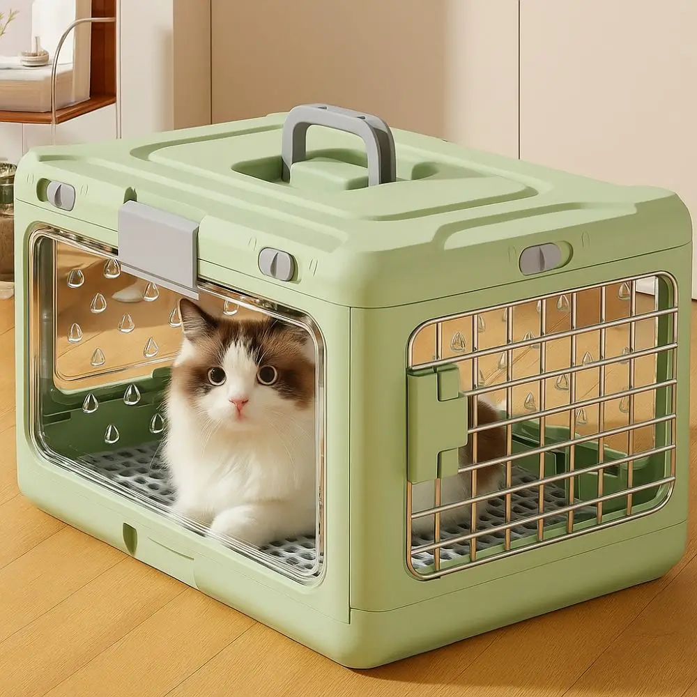 Portable Collapsible Pet Carrier Box Breathable Plastic Foldable Cat Cage with Handle Thickening Dog Kennel Travel Transport - Image 3