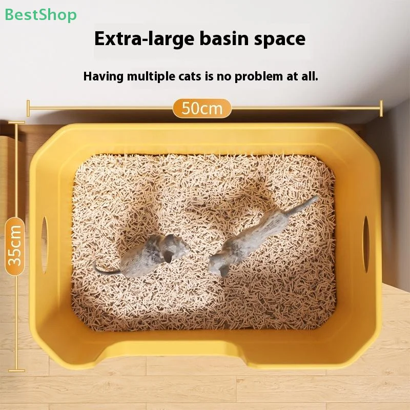 ♥Extra Large Cat Litter Box;Semi-Enclosed & Open Design, Anti-Splash Cat Toilet with High Sides - Image 4