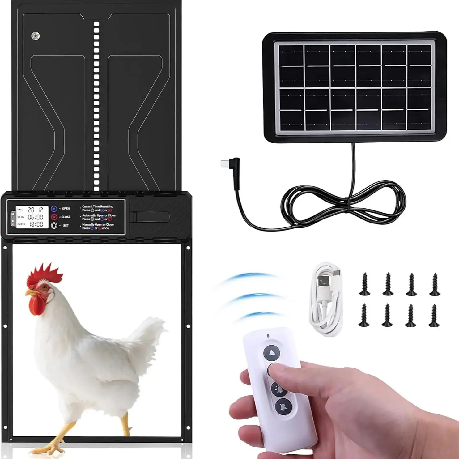 Automatic Chicken Coop Door Solar Powered with Timer, Remote Control, Anti-Pitch Aluminum Alloy Auto House Door for Chicken - Image 7