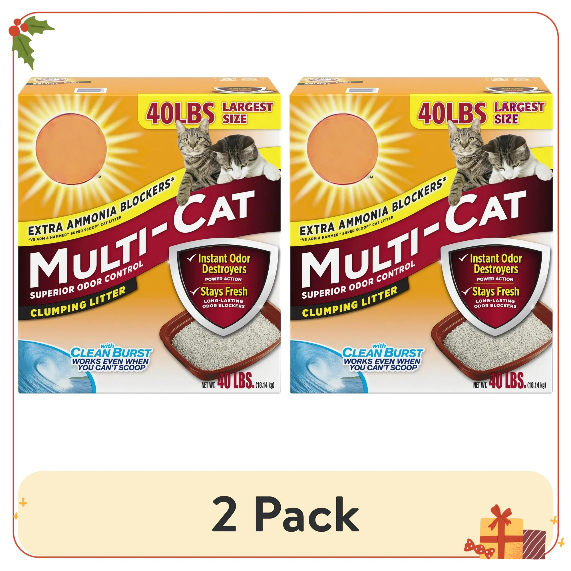 (2 pack) Superior Odor Control Cat Litter, Multi-Cat Clumping Litter, Clean Burst Scent, 40 lb - Image 2