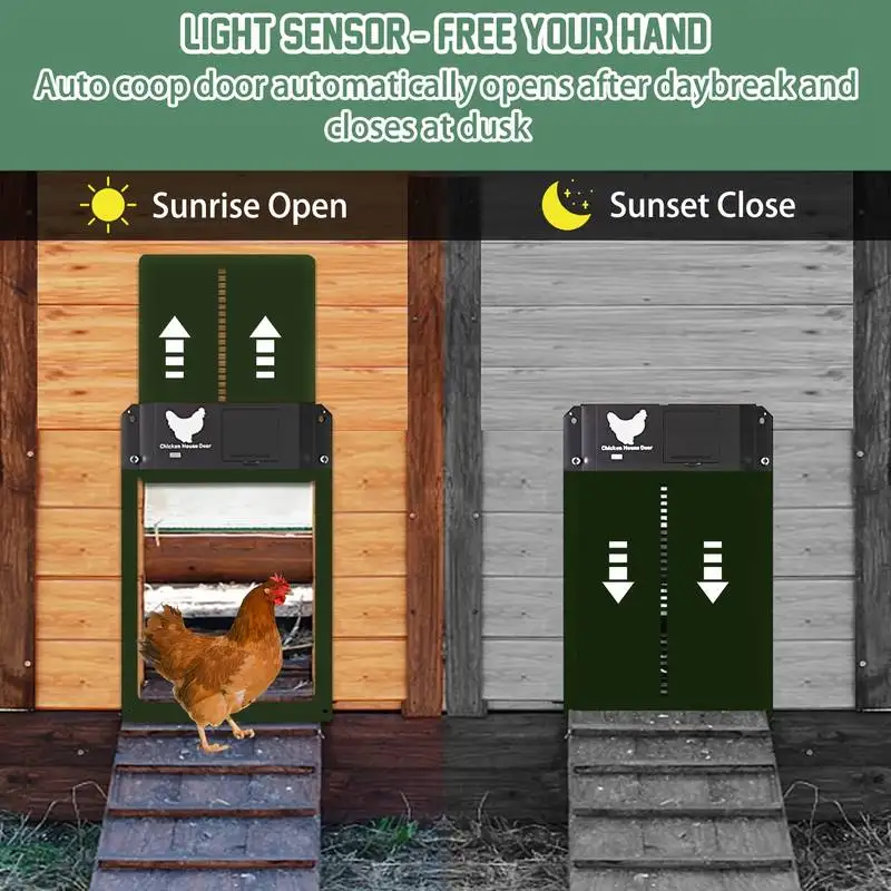 Automatic Chicken Coop Door Chicken Automatic Door Light Sensing Auto Chicken Door Opener Chickens Supplies Battery Powered - Image 4