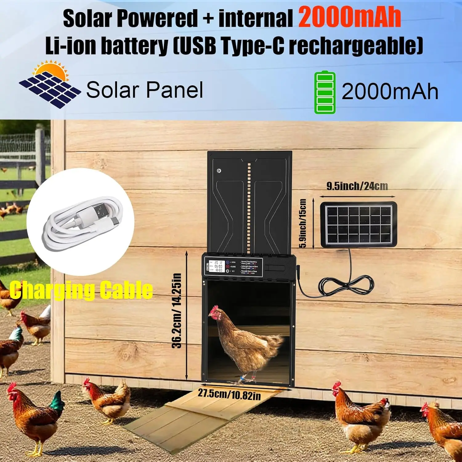 Automatic Chicken Coop Door Solar Powered with Timer, Remote Control, Anti-Pitch Aluminum Alloy Auto House Door for Chicken - Image 5