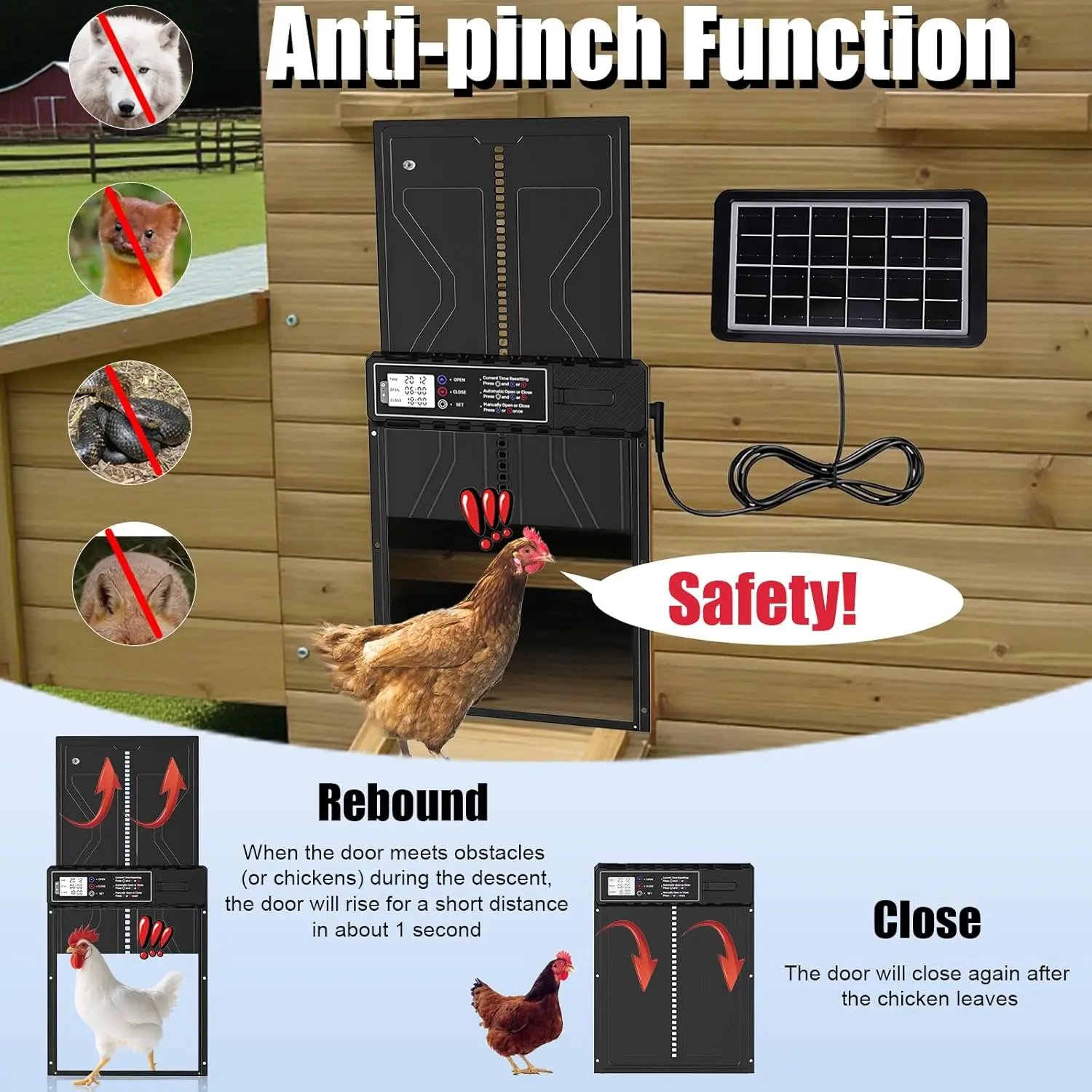Automatic Chicken Coop Door Solar Powered with Timer, Remote Control, Anti-Pitch Aluminum Alloy Auto House Door for Chicken - Image 3