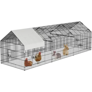 Large Metal Chicken Coop 130x40x40 inch Portable Chicken Run With Waterproof Cover Indoor Outdoor Chicken Coop Run Pet Playpen