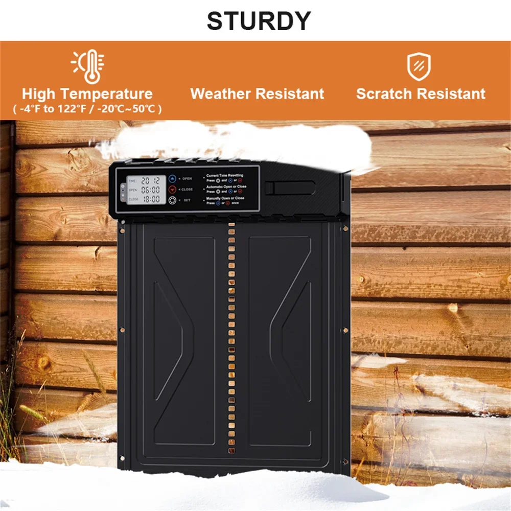 Large Automatic Chicken Coop Door Solar Powered Timer Light Sensor Aluminum Alloy Anti Pinch Safety LCD Display Cold Weather - Image 5