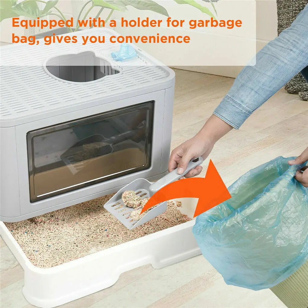 Foldable Cat Litter Box Front Entry & Top Exit Toilet Boxes with Massager Litter Scoop Enclosed Foldable Kitty Toilet - Image 5