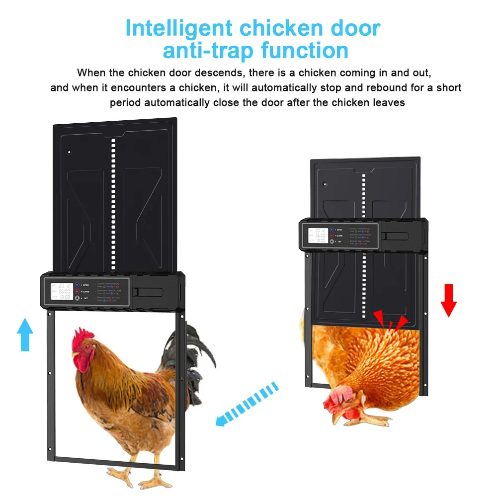 Large Automatic Chicken Coop Door Solar Powered Timer Light Sensor Aluminum Alloy Anti Pinch Safety LCD Display Cold Weather - Image 3