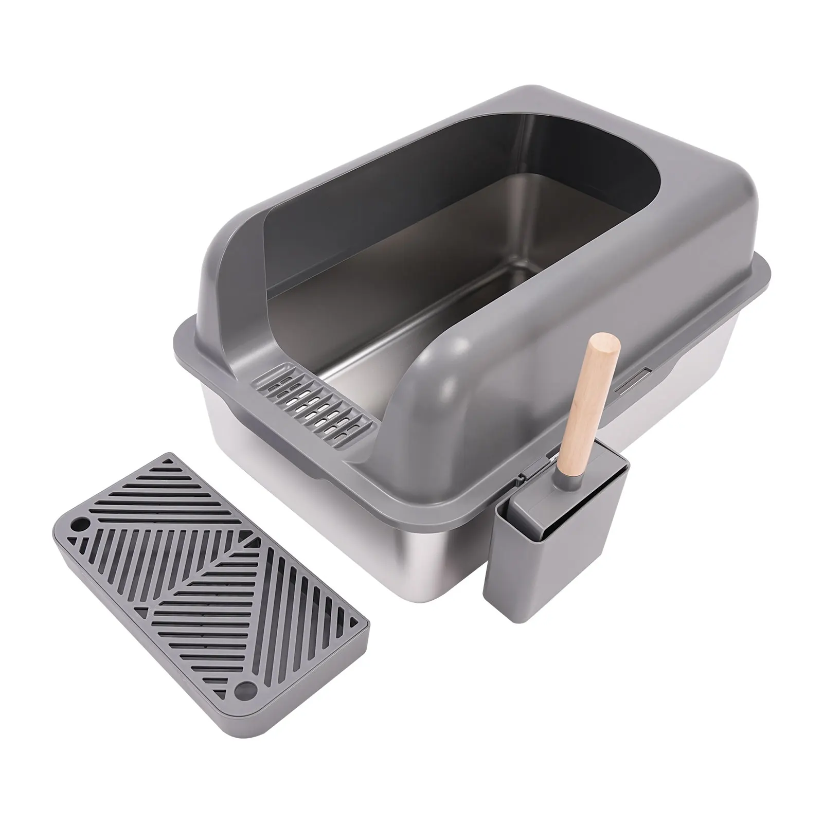 Stainless Steel Cat Litter Box with Protective Shovel Placed in Living Room, Hallway, Bedroom, Pet Store - Image 7