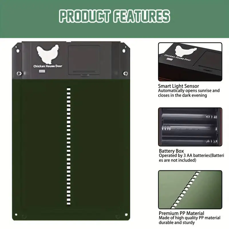 Automatic Chicken Coop Door Chicken Automatic Door Light Sensing Auto Chicken Door Opener Chickens Supplies Battery Powered - Image 3